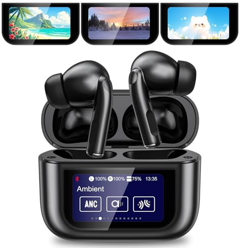 Canareen Bluetooth Kopfhörer mit Touchscreen, 2025 In Ear Kopfhörer Kabellos Bluetooth 5.4,In-Ear Ohrhörer mit ANC+ENC Noise Cancelling, IP7 wasserdichte Kopfhörer, Wireless Earbuds Schwarz