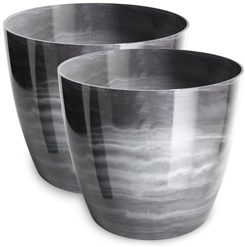 PECZEKO Blumentopf glänzender, Pflanzkübel aus Übertopf Kunststoff Dekorativer Topf für, groß und klein Pflanzen, 2er-Set blumenkübel, blumenkübel kräutertopf, (2 Pack) Grau, ø 18 cm