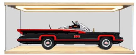 HCAEIOFJ Vetrina in acrilico trasparente per Lego 76328 applicabile per Batman: la classica serie TV Batmobile progettata scatola regalo (solo vetrina) (fondo in legno+luce superiore)