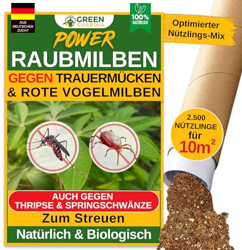 GREEN GUARDIA Power Hypoaspis miles Raubmilben gegen Trauermücken & Rote Vogelmilben – Streuware - Umweltfreundliches Mittel zur effektiven Schädlingsbekämpfung – (1x Tüte für 10m²)
