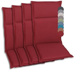GO-DE Textil Bequeme und attraktive Polsterauflagen für Hochlehner-, Mittellehner- und Niederlehner-Gartenstühle (4er-Set, Uni Rot, Hochlehner)