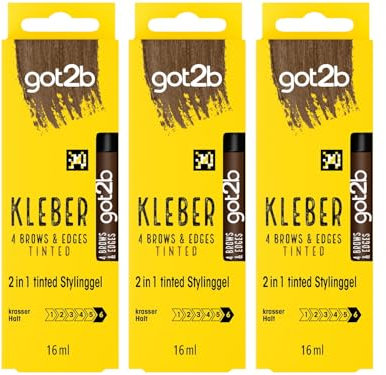 GOT2B 2in1 Stylinggel Kleber 4Brows & Edges Tinted Dunkelblond bis Braun (3x16ml) Tinted 2in1 Augenbrauen Gel & Haar Mascara mit praktischer zweiseitiger Eyebrow Brush zum Stylen & Babyhaare Fixieren