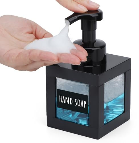 Segbeauty Dispensador Jabon Espuma, 1 Piezas 350ml Dispensador de Espuma de Plástico, Botes para Gel y Champu, Dosificador Jabon con Etiquetas para Baño (Negro)