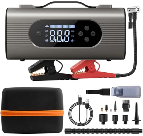 LUCUHM Car Jump Starter & Air Compressor - 18000mAh Portable Power Bank, 150PSI Tire Inflator, Vacuum, Blower, LED Light - 12V Emergency Booster for Gas/Diesel Vehicles