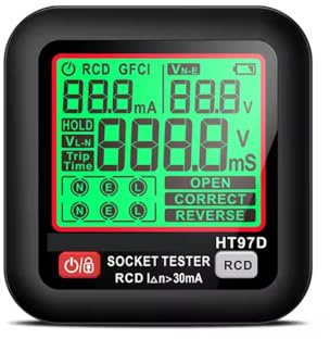 DollaTek Steckdosentester mit RCD-Prüfung und LCD-Voltage-Display Spannungsanzeige, FI Tester 30-260V/45-65Hz (EU-Stecker), 6 Arten Fehlerdiagnose
