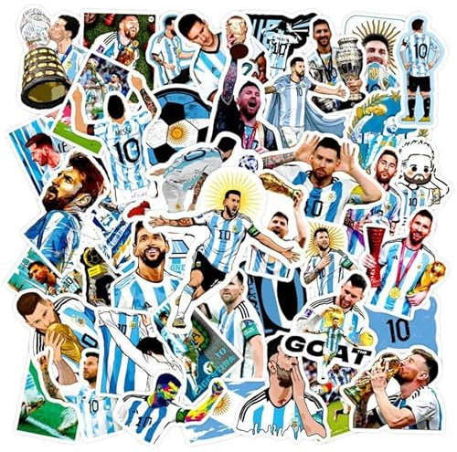 50Pcs Football Star Stickers, Soccer Player Messi Stickers, Vinyl Waterproof Graffiti Decals for Laptop Skateboard Travel Case, Teens and Adults