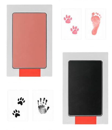 ZWWOGE Baby Footprint and Handprint Set with Ink-Free, Child Footprint Cleaning Touch Pad, Newborn Shower Keepsake Gift Set, 2 Stencils and 4 Stamping Sheets (2 pochoirs et 4 feuilles de tampons)