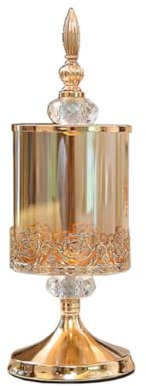 Tebbomp European Crystal Glass Storage Jar with Lid Rose Candy Jar Gold-Plated Storage Decorative Ornaments Art HomeDecoration,S