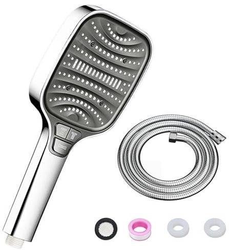 Duschkopf mit Schlauch 1.5m – Duschbrause mit 8 Strahlarten & Stoppfunktion –Duschköpfe Regendusche groß, Regendusche Shower Head, Handbrause Dusche, Duschkopf wassersparend, Sparduschkopf, Silber 2