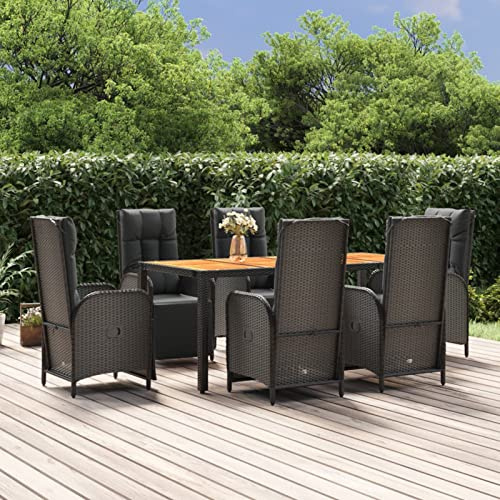 Festnight Gartenmöbel Set 6 Stühle mit Tisch Verstellbar Rattan Gartenmöbel Set 6 Personen Sitzgruppe Outdoor mit Hochlehner Terrassenmöbel Außen Garten Essgruppe Gartentisch mit Stühlen Set