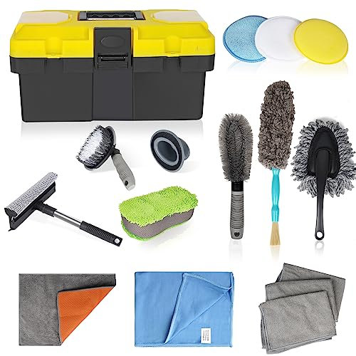 HEEKSE Kit de nettoyage de voiture l'intérieur et l'extérieur avec Boite Rangement pour Outils & Entretien | Accessoire Utile Gadget