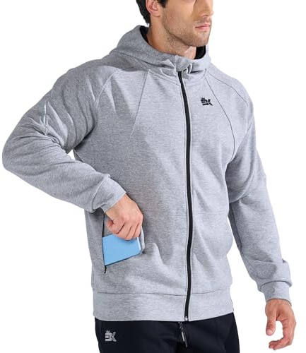 BROKIG Sportjacke Herren Hoodie Baumwolle Trainingsjacke | Fitness Sport Jacke Herren, Laufjacke Herren mit Reißverschluss Tasche, Men's Cotton Training Jacket