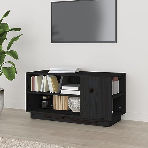 Massiver TV-Schrank in Schwarz mit Ablagefach 80 cm Breite Holzschrank f¨¹r Fernseher & Medien
