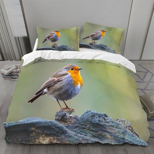 BSYYZQC Bettwäsche 135x200 Rotkehlchen Bettwäsche-Sets Steine Bettbezug Weiche Atmungsaktiv Mikrofaser mit Reißverschluss und 2 Kissenbezüge 80x80 für Kinder Geeignet