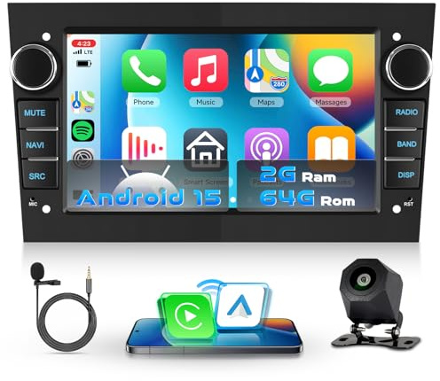 VECHTEL Autoradio 2G+64G Android 15 pour Vauxhall Opel Corsa C/D Zafira B Astra H Zafira b Meriva Vivaro Signum Combo, 7'' HD 2.5D Écran avec Carplay Android Auto GPS Wi-Fi USB Bluetooth FM RDS Caméra