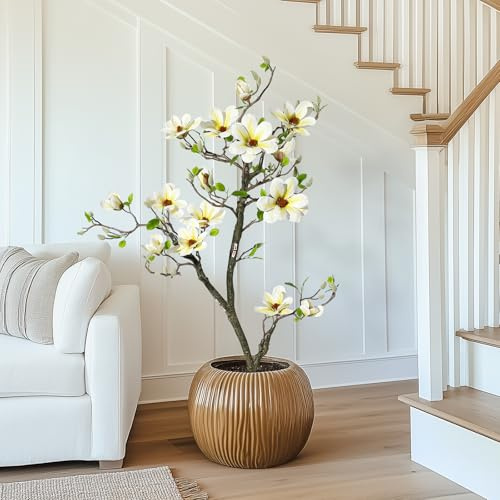 Garvee Plante Artificielle de Magnolia à Fleurs de 120 cm, Haut Arbre Artificiel avec Pot Blanc Décoration pour Jardin, Patio, Maison, Bureau
