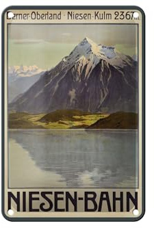 Femer Blechschild Reise 12x18 cm Berner Oberland Niesen Bahn Deko Schild