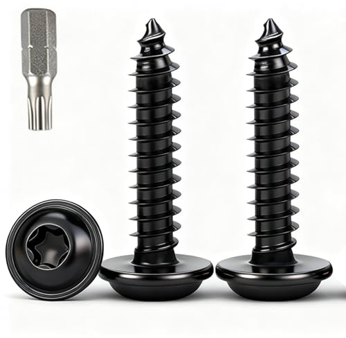 BACSHBY 20 pièces M5x20mm Vis à Tôle Noir Acier Inoxydable A2 V2A Tête Plate Torx Vis Autotaraudeuse avec Rondelle pour Bois,Plastique,Métal