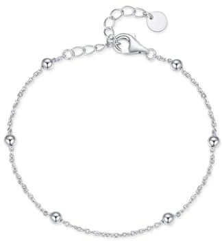 KnSam Echt Goldschmuck 14K Weißgold Armband Damen, Kette mit Kugel Armreifen Frau, Armreifen Au585 Gold, 16+5cm