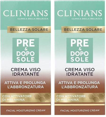 CLINIANS | Crema Idratante Pre&Dopo sole Viso, con Attivatore di Melatonina, 50mL (Confezione da 2)