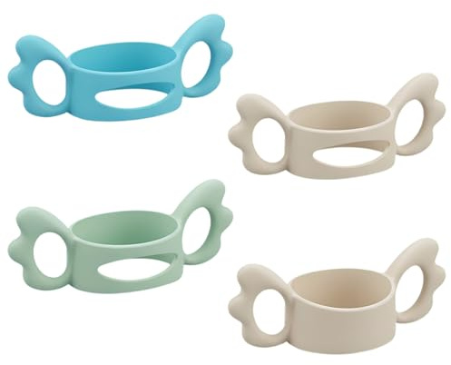Amexo 4 Stück Babyflaschen Griffe, Gute Griffigkeit Silikon Babyflaschen Griffe Weithals Flaschengriffe Halter Fütterungsflasche Tragegriffe Easy Grip für Baby Kleinhand Greifdesign, Flasche