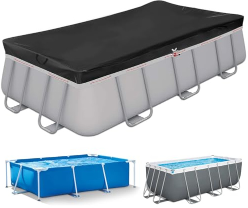 PATWING Bâche de Piscine Rectangulaire 420D 405x205x30cm pour 400x200cm | Noir, résistante aux UV œillets noirs, résistante aux déchirures, été/hiver, compatible INTEX & BESTWAY