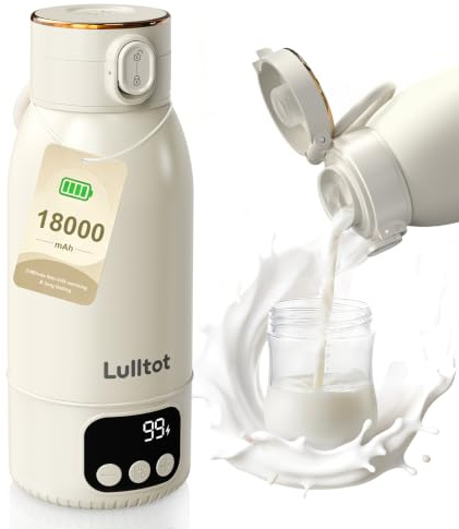 Lulltot Flaschenwärmer Baby Unterwegs: schnell erwärmen | Akku mit langer Akkulaufzeit 18000 mAh, Kabellos Tragbarer, für Muttermilch & Wasser, für Reisen & nachts, 500ml Kapazität
