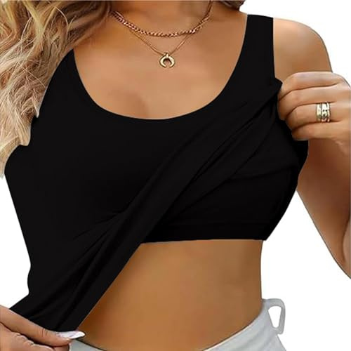 Top Débardeur Femme avec Soutien-Gorge Intégré Rembourré, Top Camisole Body Débardeur Gainant Rembourré avec Soutien-Gorge Intégré Réglable Bretelles Fines Spaghetti, T-Shirt Tank pour Yoga Femme