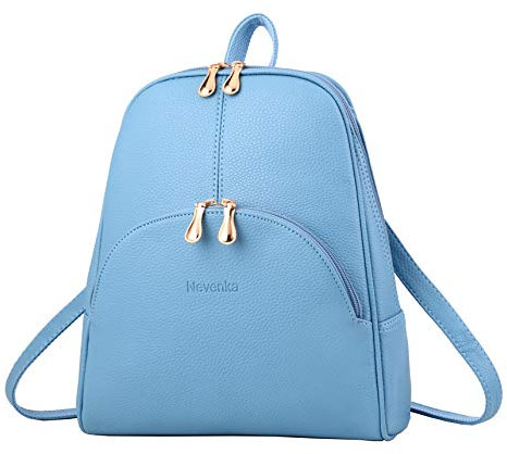 Nevenka Rucksack Geldbörse für Damen Casual Schultertasche PU Leder Reißverschluss Verstellbarer Riemen, blau, Medium