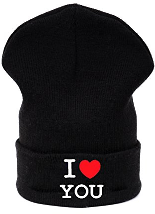 MFAZ Morefaz Ltd Kinder Beanie Mütze Mädchen Jungen Jugendliche Wurm Winter Style Kids Hat Hats SKI Snowboard (Black I Love You)
