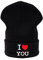 MFAZ Morefaz Ltd Kinder Beanie Mütze Mädchen Jungen Jugendliche Wurm Winter Style Kids Hat Hats SKI Snowboard (Black I Love You)