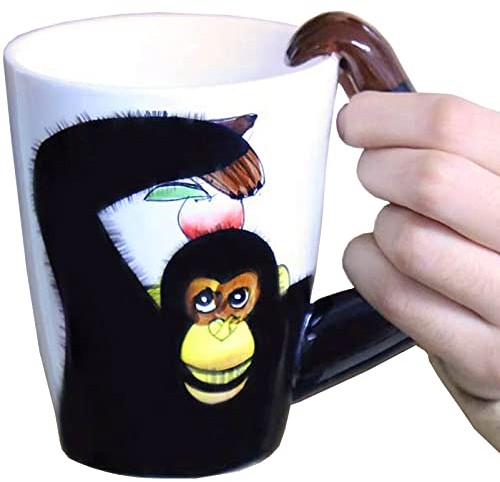 luckyse Monkey 3D-Keramikbecher, lustiger Arm als Griff, 400 ml, spülmaschinen- und mikrowellengeeignet (Affe)