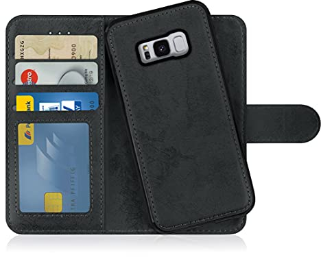 MyGadget Flip Case Handyhülle für Samsung Galaxy S8 - Magnetische Hülle aus Kunstleder Klapphülle - Kartenfach Schutzhülle in Grau Schwarz