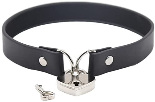 Hanyi Herzform Leder SM Halsband mit Schloss Einstellbar Punk BDSM Halskette für Dame Sklave Sex Spielzeug (Schwarz)