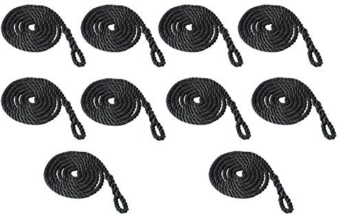 Savage Island 10 Pack 8mm 2.5m Fender Line Rope Tie Boat Yacht Canal Barge - Spliced Loop At One End (Black)