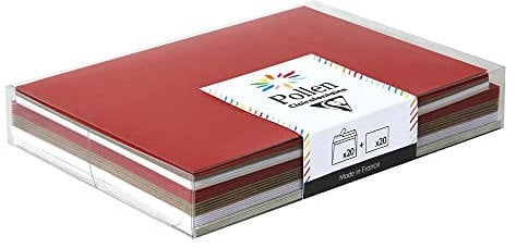 Clairefontaine 20900C - Coffret de 20 Enveloppes Auto-Adhésives, Format C6 (11,4x16,2cm) + 20 Cartes Simples, Format 11x15,5cm - Correspondance Pollen - Thème Noël Scandinave - 4 Couleurs Différents