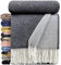 STTS International Kaschmir Decke Wolldecke Wohndecke 100% Merinowolle - Kaschmir - Mix 140 x 200 cm sehr weiches Plaid Kuscheldecke Faro (Dunkelgrau-Grau (Double face))