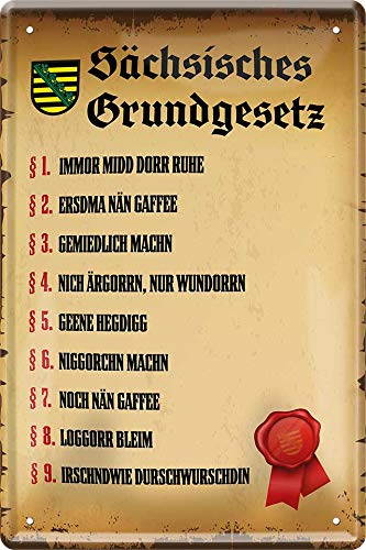 WOGEKA ART Retro Blechschild Sächsisches Grundgesetz Sachsen witziger Spruch als Geschenk-Idee zum Geburtstag Weihnachten zur Dekoration 20x30 cm Vintage-Design aus Metall 394