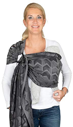 Hoppediz Ring-Sling, Baby-Tragetuch ab Geburt, 100 % kbA-Baumwolle, Design Amsterdam black