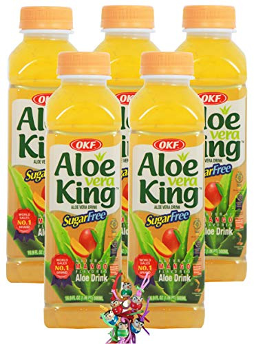 5er Pack - [ 5x 500ml ] OKF SUGAR FREE Aloe Vera King Getränk MANGO Geschmack/Aloe Vera Drink inkl. 5x€0,25 Einwegpfand + ein kleiner Glücksanhänger gratis