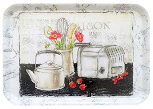 Lashuma vassoio in melaminico motivo: villa, vassoio rettangolare medio grande 38x26 cm, vassoio caffè dall'Italia