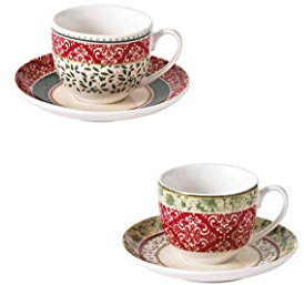 Brandani 52349 Tazzina Caffe Cantico Set 2 Pz Porcellana New Bone China Capacità 100 ml Diametro 12,5X6,5H cm Colore Rosso Decoro Natalizio