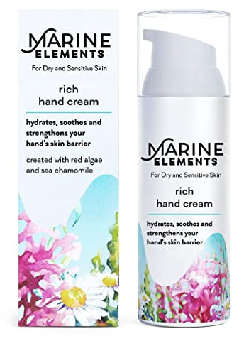 Marine Elements Rich Hand Cream 50ml, nicht fettende Handfeuchtigkeitscreme, schnelle Linderung der Anzeichen von trockener Haut: Empfindliche, juckende, rote, schuppige Haut. Mit Rotalgen, parfümfrei