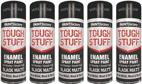 HitlineUK 5 x Black Matt Paint for Spray Chair Garden Furniture Wood Kitchen Bin Chair Boards Canvas Wardrode Cabinet Cupboard Tough Stuff