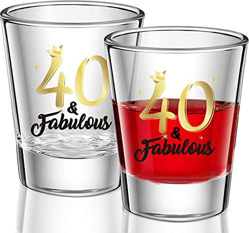 2 Pieces 40 and Fabulous Shot Glass 2 oz Black Gold 40th Birthday Party Wine Glasses for Women and Men Celebrate 40th Birthday Decoration