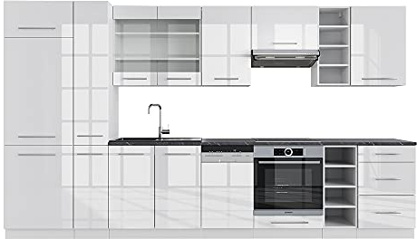 Vicco Mueble de Cocina Fame-Line, Blanco Alto Brillo/Blanco, 355 cm sin encimera