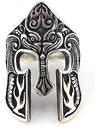 HCMA Anello da Guerriero Classico con Maschera spartana Anello scandinavo Anello da Totem Vichingo Anello con amuleto Regalo di Gioielli Vintage da Uomo