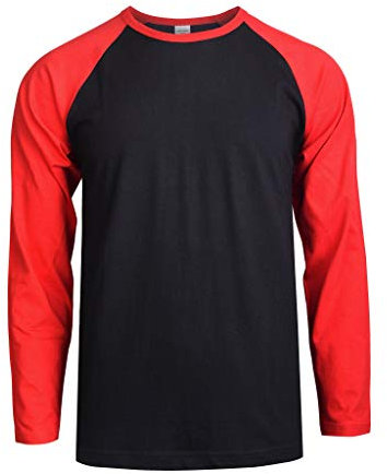 TOP PRO Men's Full Length Sleeve Raglan Cotton Baseball Tee Shirt, Red/Black, XL