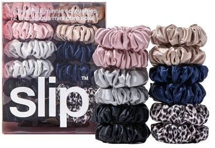 Slip Silk Pure Silk Minnie Scrunchies Klassisch 100% reine 22 Momme Maulbeerseide Scrunchies für Frauen Haarfreundliches HaargummiSet in Rosa, Karamell, Silber, Marineblau, Leopard & Schwarz