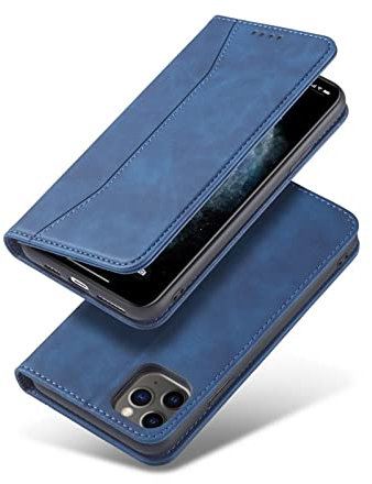 YEQIU Handyhülle für iPhone 12 Pro - 6,1 Zoll Leder PU Wallet Case Magnetverschluss Flip Case kompatibel mit iPhone 13/12 Pro Max 5G Cover (blau)